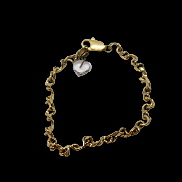 24K GFL Chain Link Bracelet Dainty Vintage Links with Glass Heart Charm 7" Long - Picture 10 of 16